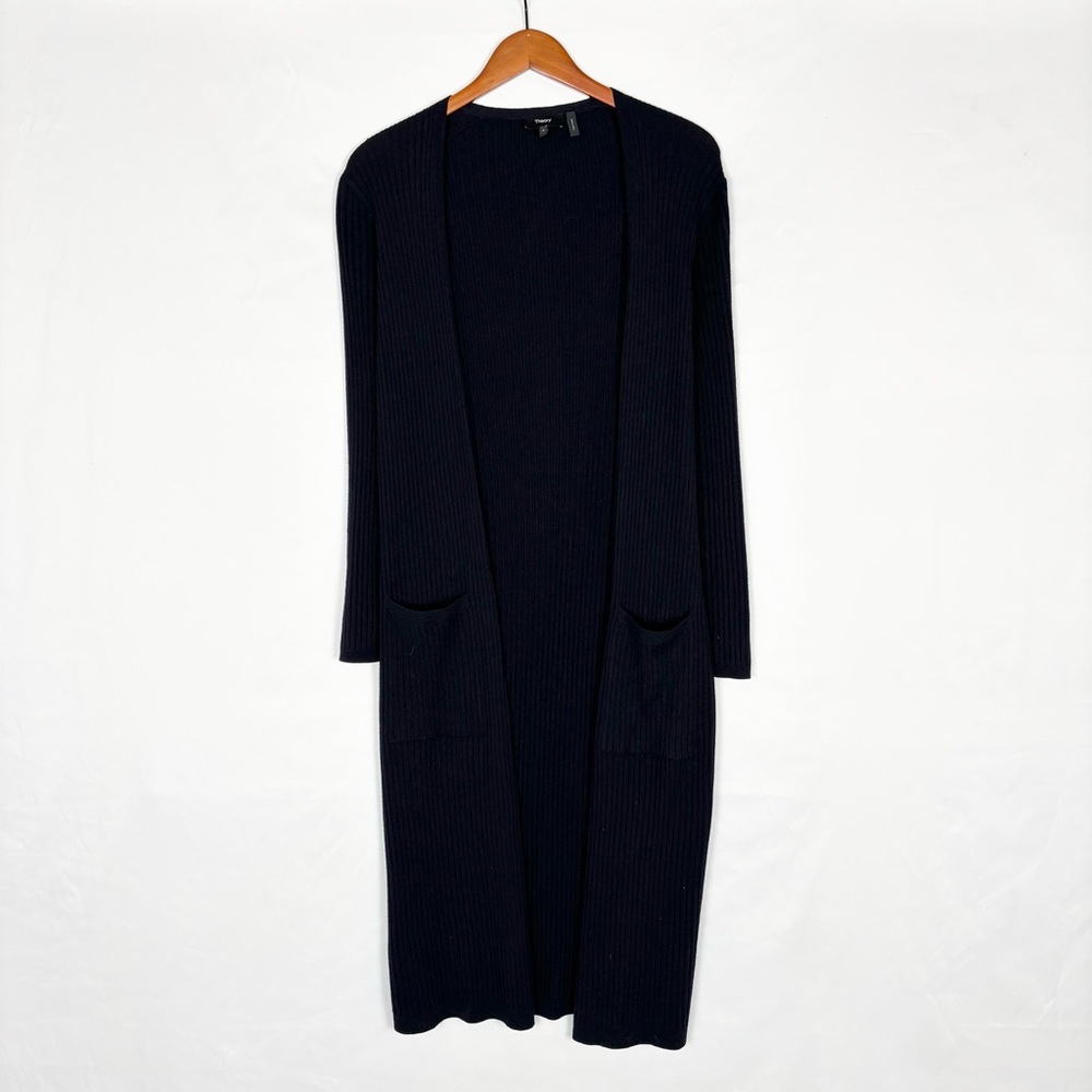 Theory Merino Wool Rib Longline Cardigan Navy‎ Blue Size Petite